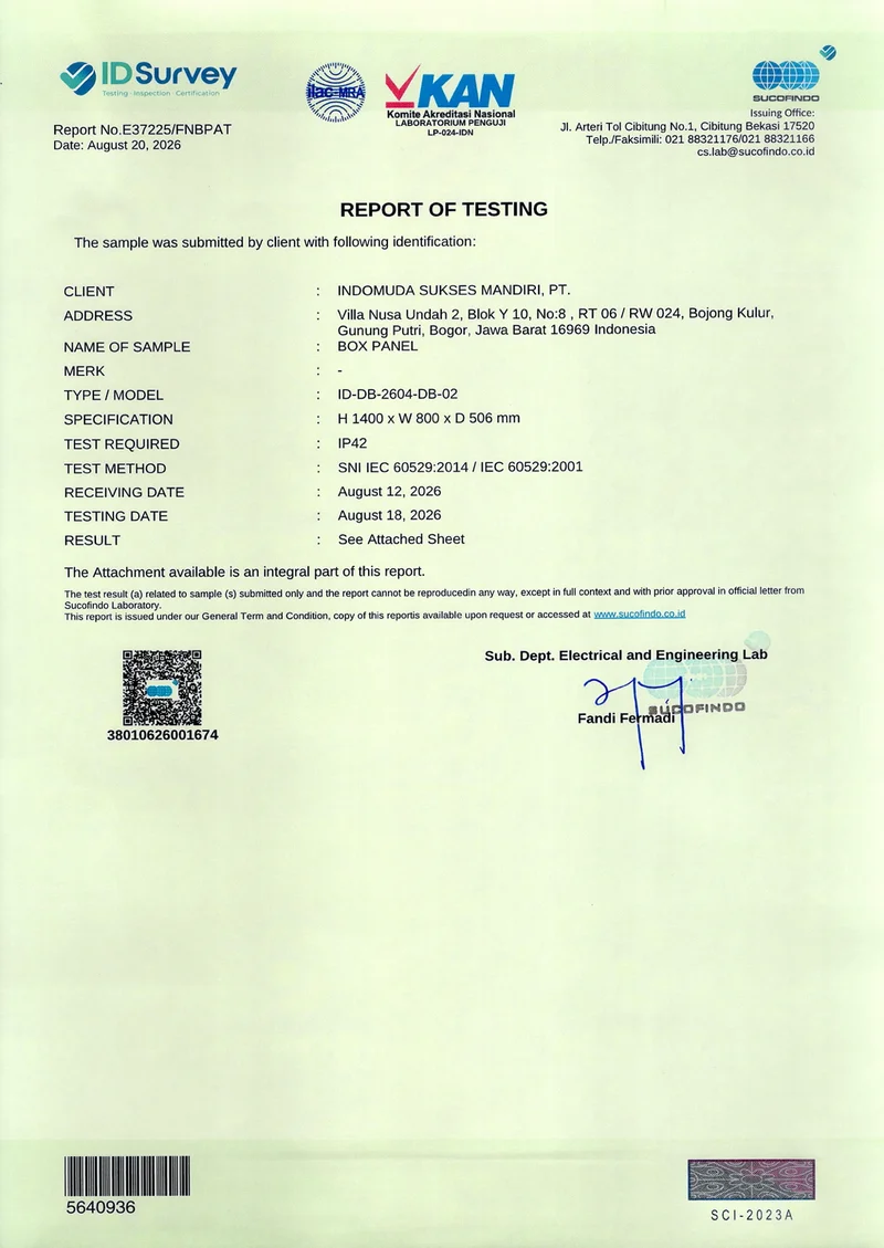 Sertifikat Uji Ingress Protection IP 42 (Part 1)