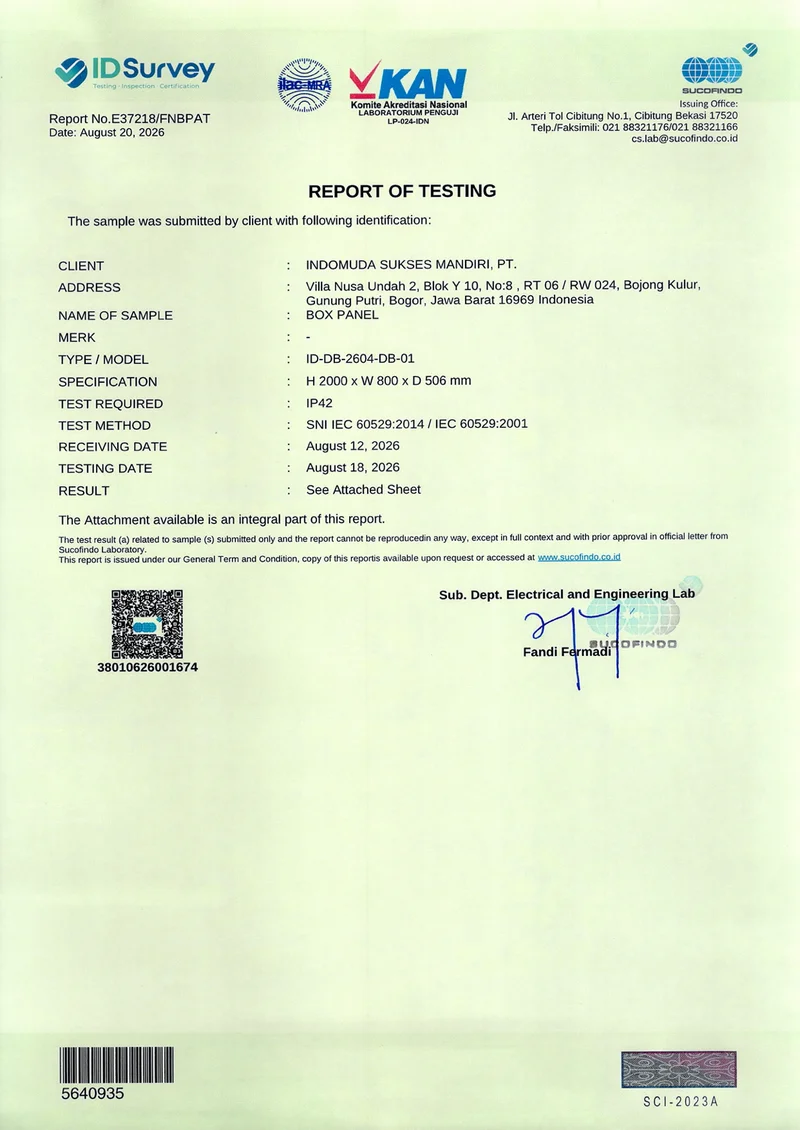 Sertifikat Uji Ingress Protection IP 42 (Part 2)